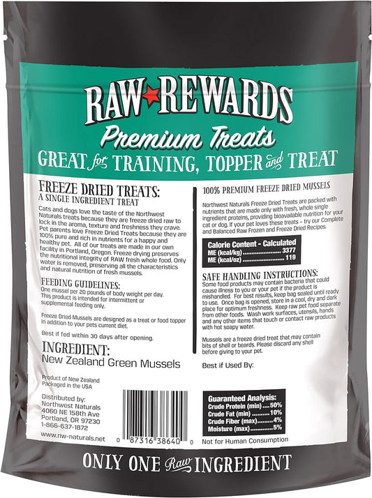 Northwest Naturals Raw Rewards Freeze-Dried Green Lipped Mussel Treats for Dogs and Cats - Bite-Sized Pieces - Healthy, 1 Ingredient, Human Grade, Natural - 2 Oz (Pack of 3) (Packaging May Vary)