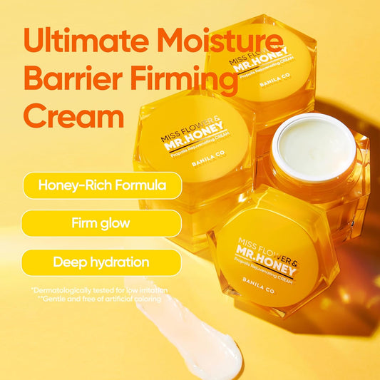 Banila Co Miss Flower & Mr Honey Propolis Rejuvenating Cream | Nourishing Moisturizing Facial Cream With Honey And Yellow Flower Complex | Luxurious Cream For Dry Skin (70 Ml / 2.36 Oz)