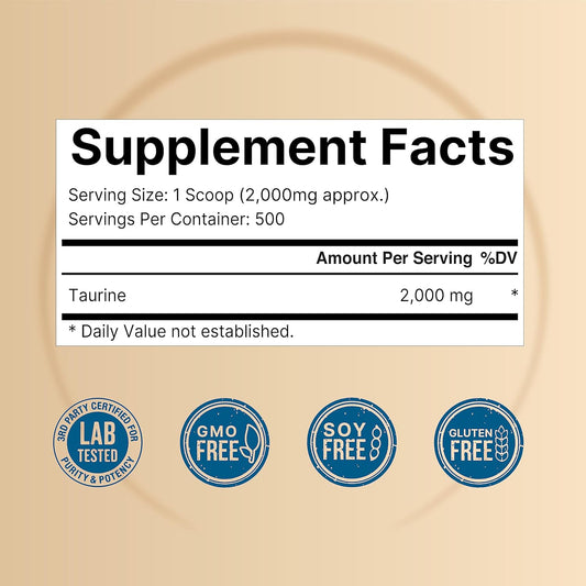 Naturebell Pure Taurine Powder, 2.2Lbs(1Kg), 2000Mg Per Serving| L-Taurine Supplement, Essential Amino Acids, Bioavailable Free Form|Heart Health Supplement, Gluten-Free, Pet Friendly