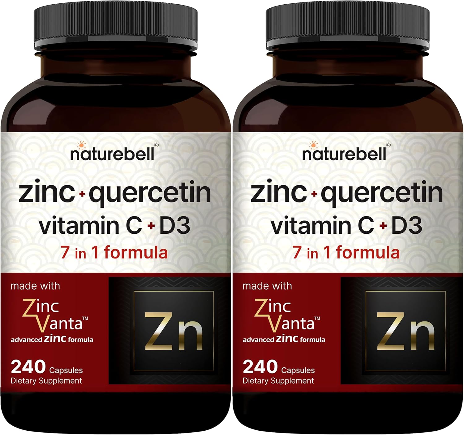 Naturebell 2 Pack Zinc Quercetin With Vitamin C & D3, 480 Capsules | Quercetin 1,000Mg, 4 In 1 Zinc 50Mg, Vitamin C 250Mg, Vitamin D3 5,000 Iu – Zincvanta Advanced Immune Defense & Lung Support