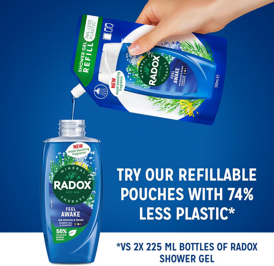 Radox Mineral Therapy Feel Awake 2-In-1 Body Wash & Shampoo Shower Gel With A Sea Mineral & Fennel Fragrance For A Refreshing Experience 450 Ml