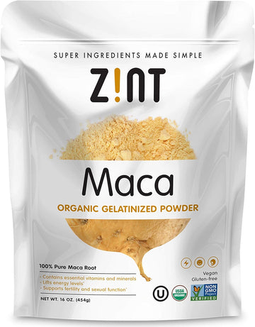 Zint Organic Maca Powder: Gelatinized, Non GMO, Yellow Maca Root - Adaptogen Energy-Boosting Superfood for Smoothies (16 Ounce)