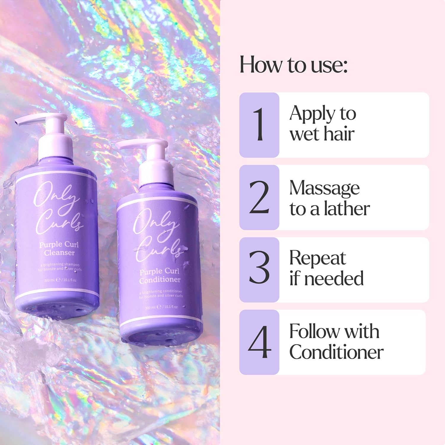 Only Curls Purple Curl Cleansing Bundle, 300ml x2, Curly Hair Products, Purple Shampoo & Conditioner, Neutralise Brassiness, Strengthen & Moisturise, Brighten Blonde Hair, For All Curly Hair Types : Amazon.co.uk: Beauty
