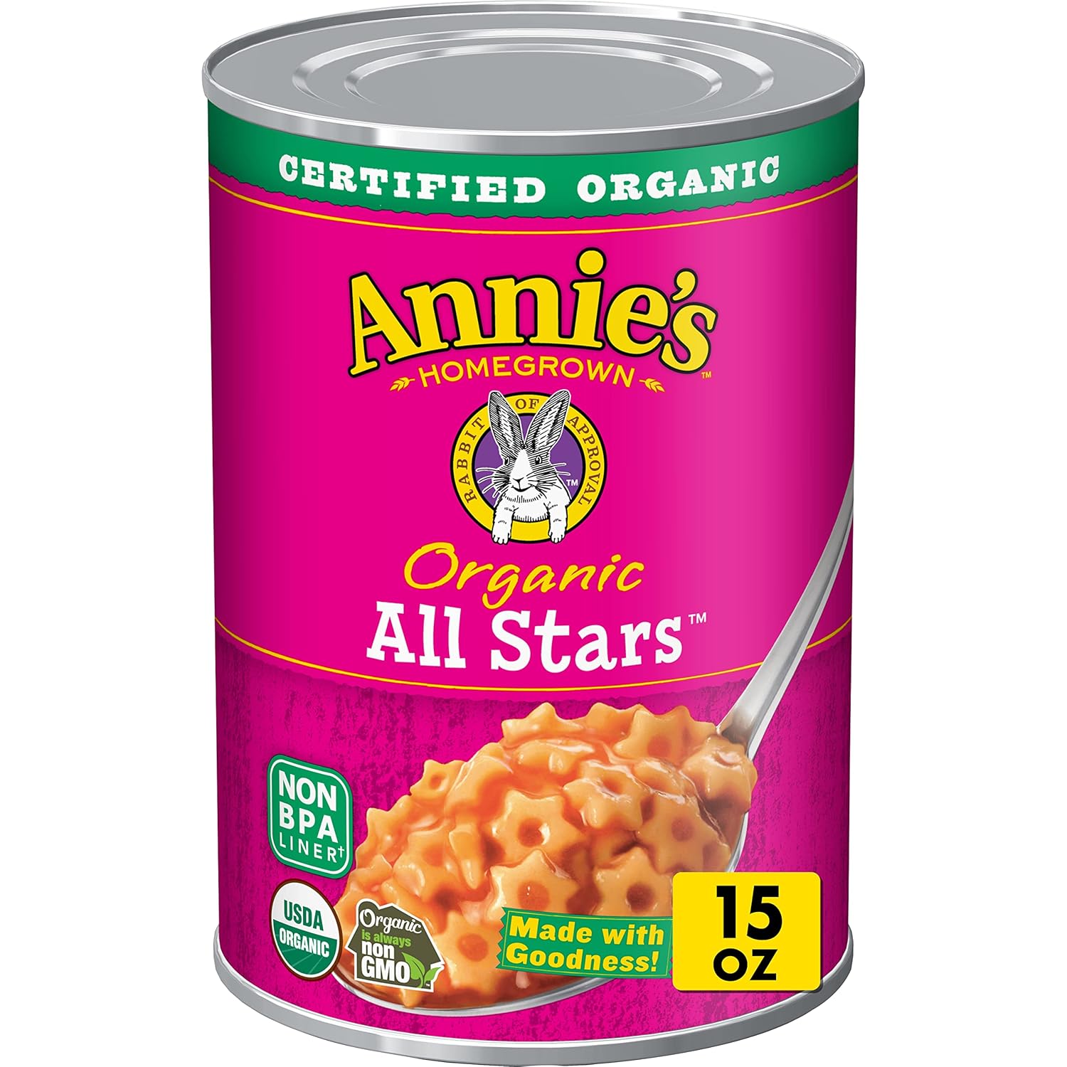 Annie'S Organic All Stars, Canned Pasta In Tomato & Cheese Sauce, 15 Oz