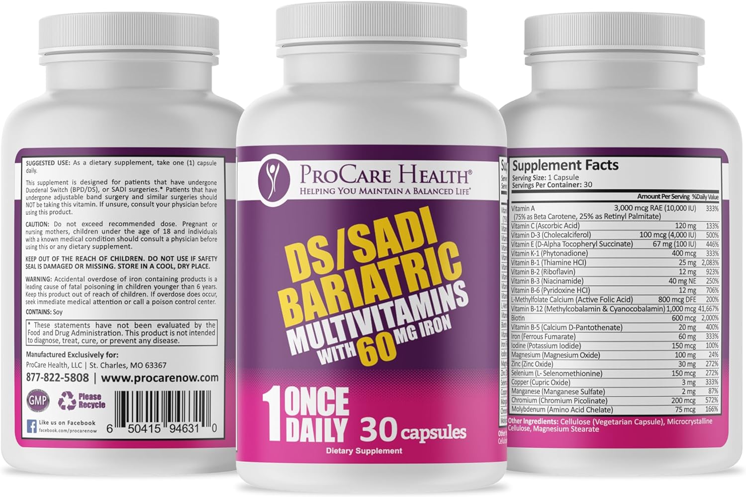 ProCare Health | Bariatric Multivitamin | DS/SADI | Capsule | 30 Count | 1 Month Supply : Health & Household