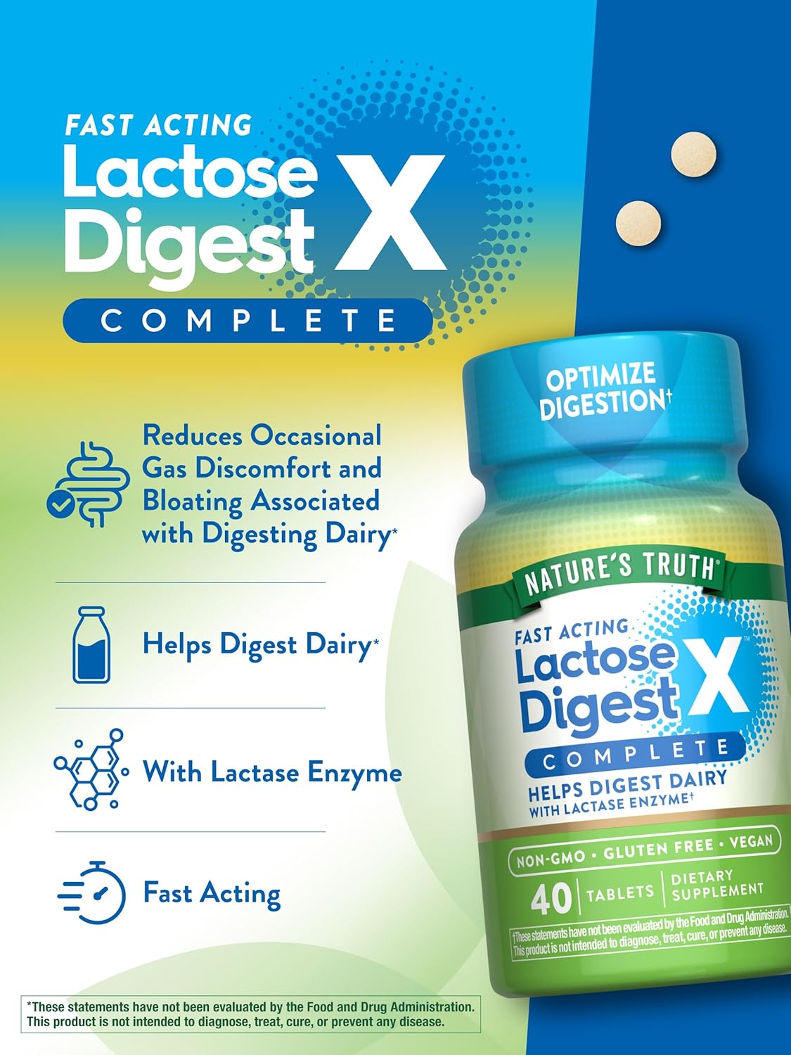Nature's Truth Lactose Digest Tablets | 40 Pills | with Lactase Enzyme | Vegan, Non-GMO & Gluten Free Supplement : Health & Household
