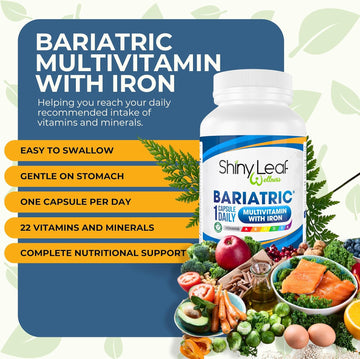 Shiny Leaf Bariatric Multivitamin With Iron - 45 Mg For Gastric Bypass, Sleeve Gastrectomy, Roux-En-Y, Duodenal Switch - 22 Vitamins & Minerals, Asmbs Compliant, Vegetarian, Made In Usa, Gmp, 180 Ct