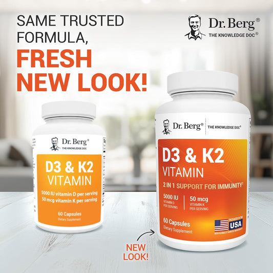 Dr. Berg Vitamin D3 K2 5000 Iu With Mct Powder | Powerful 7-In-1 Formulation | 4X Lab-Tested & Verified | High Absorption Formula | K2 D3 Vitamin Supplement - 60 Capsules