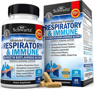 Respiratory & Immune Lung Support Supplement With Quercetin, Vitamin D & Cordyceps, Helps Soothe Respiratory Tissues While Loosening Mucus, Lung Health Vitamins For Women & Men, 60 Capsules