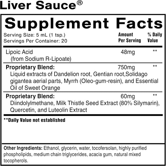 Quicksilver Scientific Liver Sauce - Liposomal Liver Detox with DIM, Quercetin, Lipoic Acid, Milk Thistle and Dandelion Root Supplement - Supports Bile & Toxin Momentum (100 ml / 3.38 oz) : Health & Household