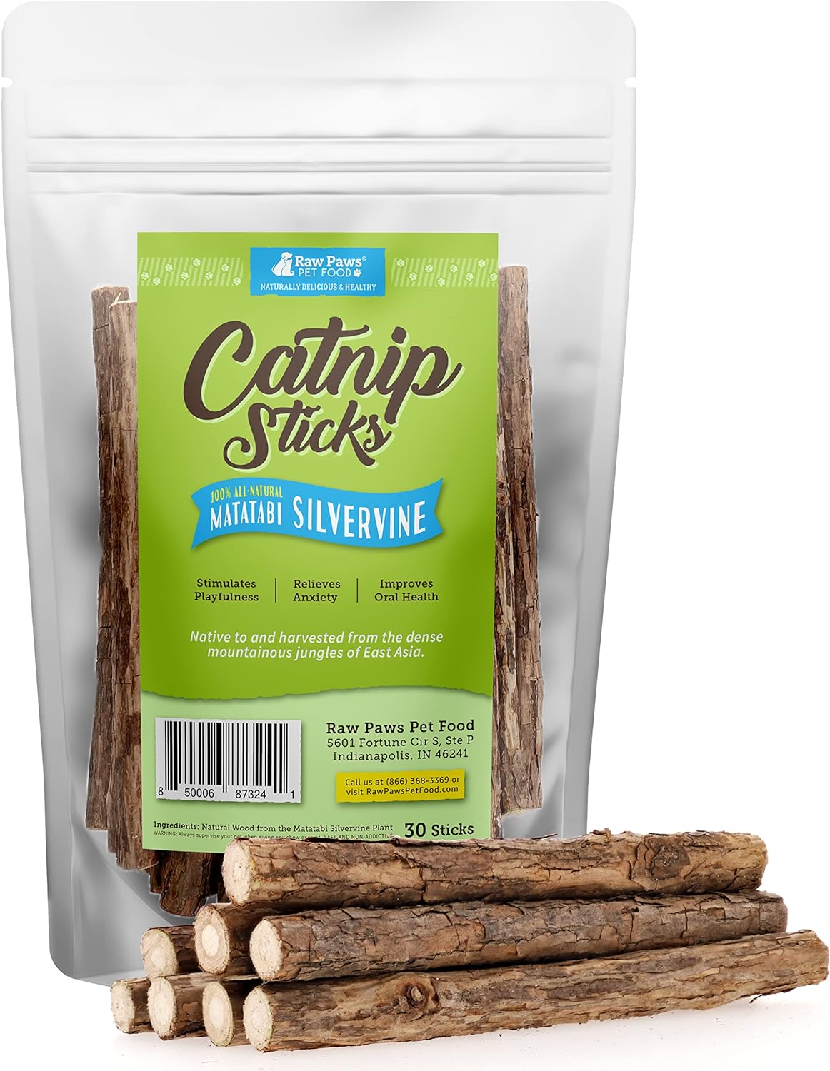 Raw Paws Silvervine Sticks, 30 Ct - Silvervine Cat Toys For Indoor Cats - Catnip Sticks - Matatabi Cat Chew Stick - Silvervine For Cats, Silver Vine Sticks Cat Kicker Toy, Cat Toy Silvervine