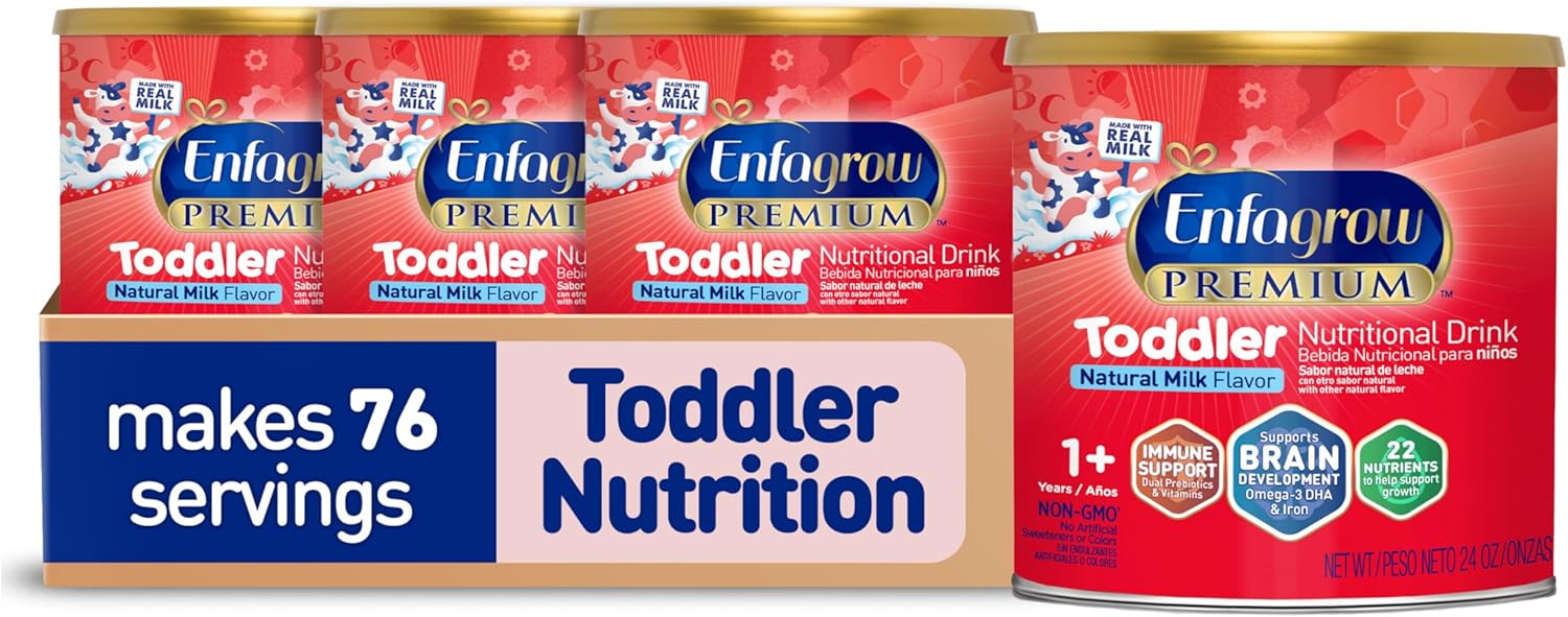 Enfagrow Premium Toddler Nutritional Drink, Natural Milk Flavor, Omega-3 Dha For Brain Support, Prebiotics & Vitamins For Immune Health, Non-Gmo, Powder Can, 24 Oz (Pack Of 1)