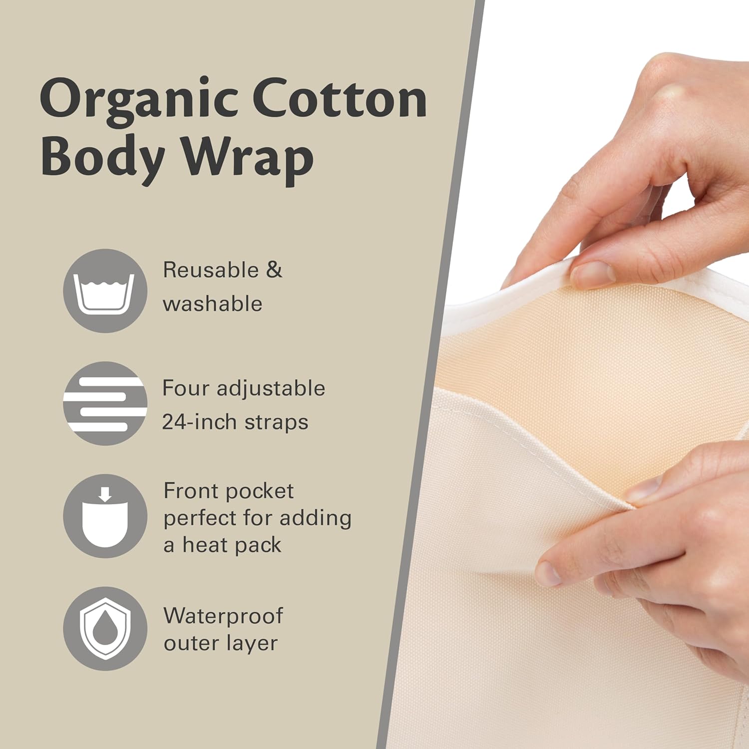 Castor Oil Wrap Organic Cotton - Reusable Adjustable Organic Castor Oil Pack Wrap with Durable Lightweight Straps and Anti Leak Outer Layer - Stomach Wrap for Castor Oil Detox & Wellness (Beige) : Health & Household