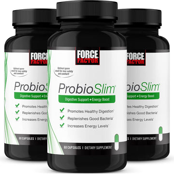 Force Factor Probioslim Probiotic Supplement For Women And Men With Probiotics And Green Tea Extract, Reduce Gas, Bloating, Constipation, Support Digestive Health & Gut Health, 180 Capsules (3-Pack)