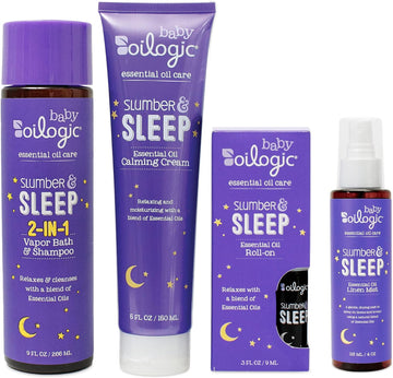 Oilogic Baby Essentials - Baby Bath - Slumber & Sleep Gift Set 4-Pack - Roll-On Essential Oil 3 oz, Calming Cream, Vapor Bath & Linen Mist - Made with Lavender and Chamomile Essential Oil