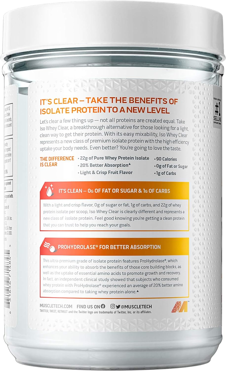 Whey Protein Powder MuscleTech Clear Whey Protein Isolate Whey Isolate Protein Powder for Women & Men Clear Protein Drink 22g of Protein, 90 Calories Orange Dreamsicle, 1.1lb (19 Servings) : Health & Household