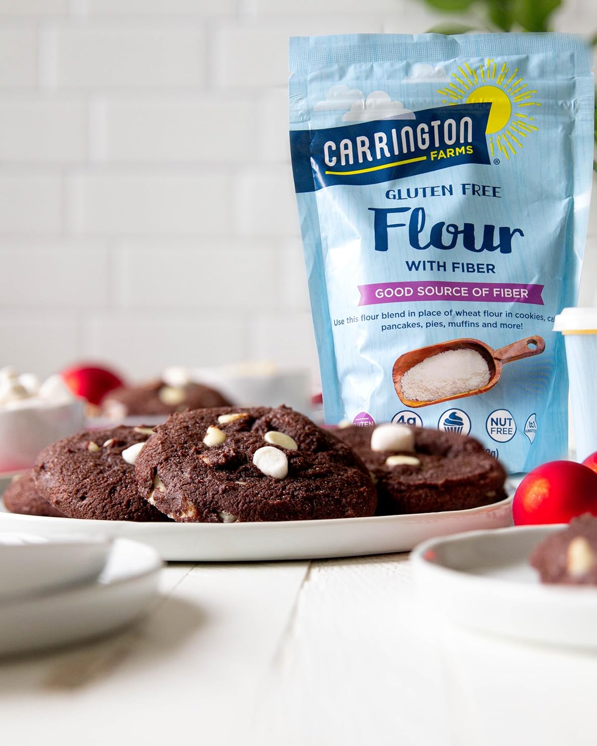 Carrington Farms Gluten Free Flour With Fiber – Nutritional Boost With Added High Fiber From Gluten Free Oats, Allergen Friendly, No Added Sugar - Nutrient Rich Flour For Baking & Cooking (16 Oz)