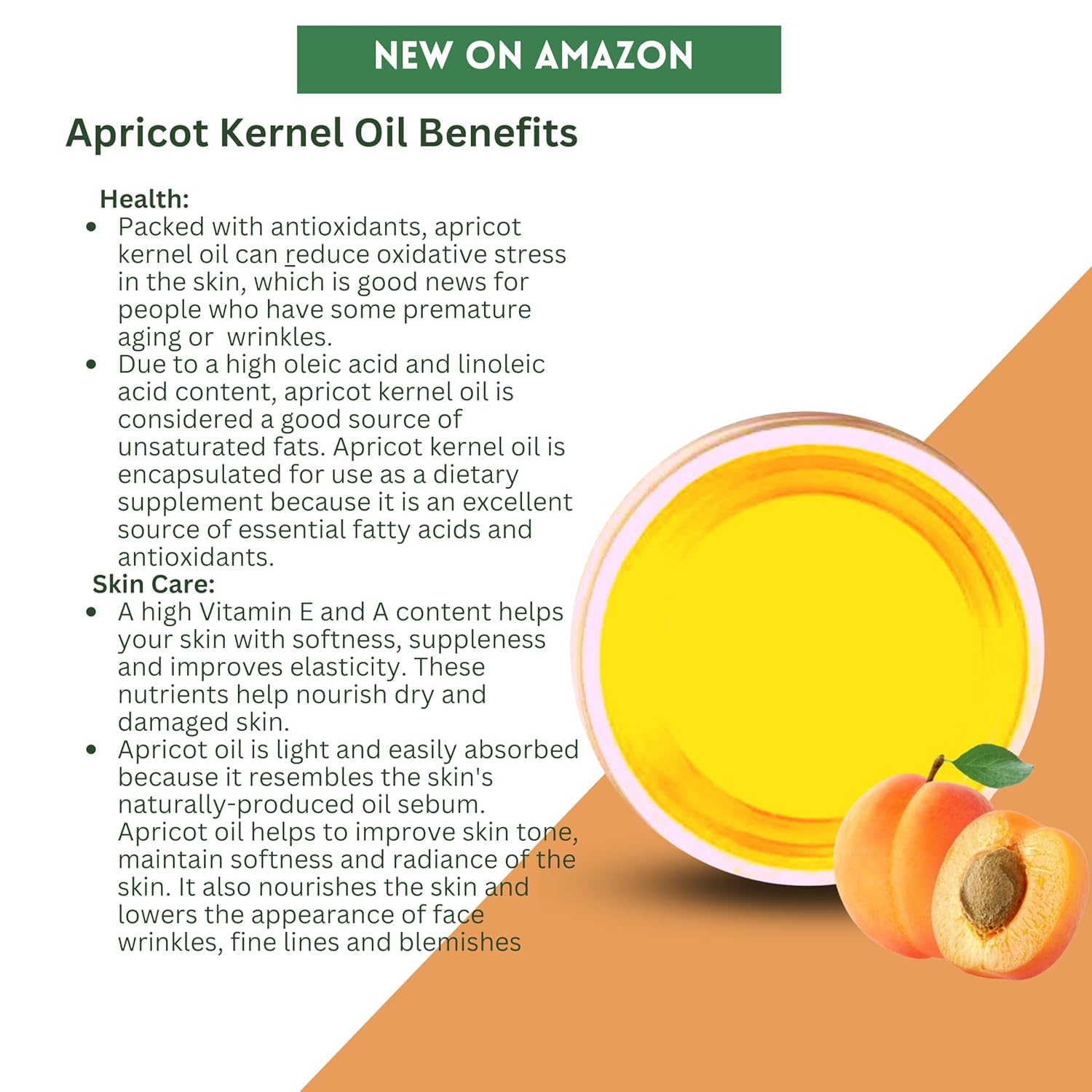 Apricot Kernel Oil- USDA Organic Cold Pressed Unrefined (8 oz) : Beauty & Personal Care