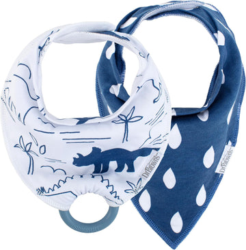 Dr. Brown'S Super Soft & Absorbent Baby Bandana Bib With Snap-On Teether, 3M+, 2-Pack