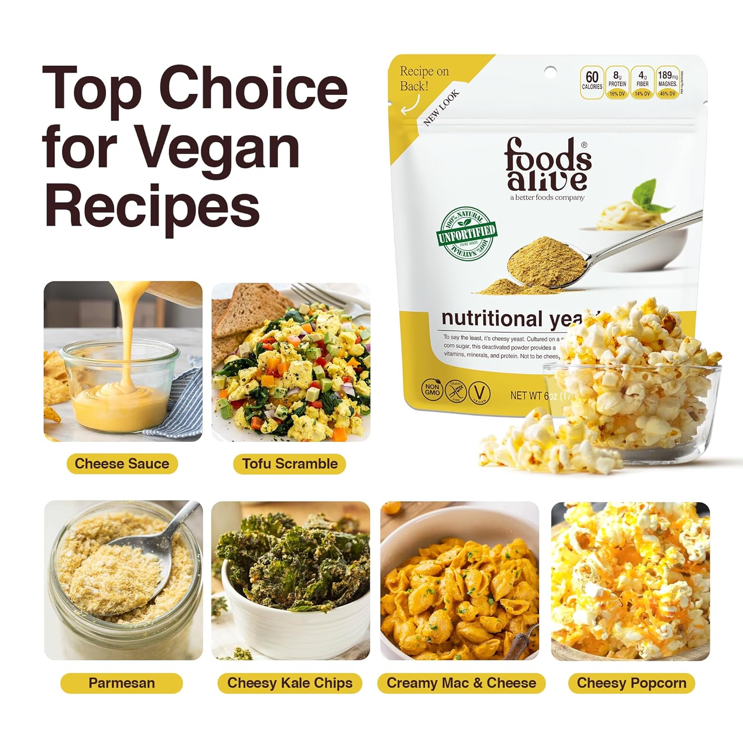 Foods Alive | Non-Fortified Premium Nutritional Yeast Flakes | 2 Lbs | Unfortified Vegan Cheese Powder Seasoning : Grocery & Gourmet Food