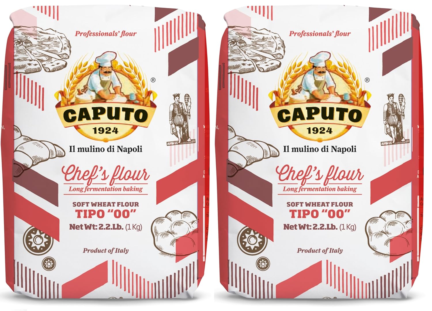 Antimo Caputo Chefs Flour - Italian Double Zero 00 - Soft Wheat For Pizza Dough, Bread, & Pasta, 2.2 Lb (Pack Of 2)