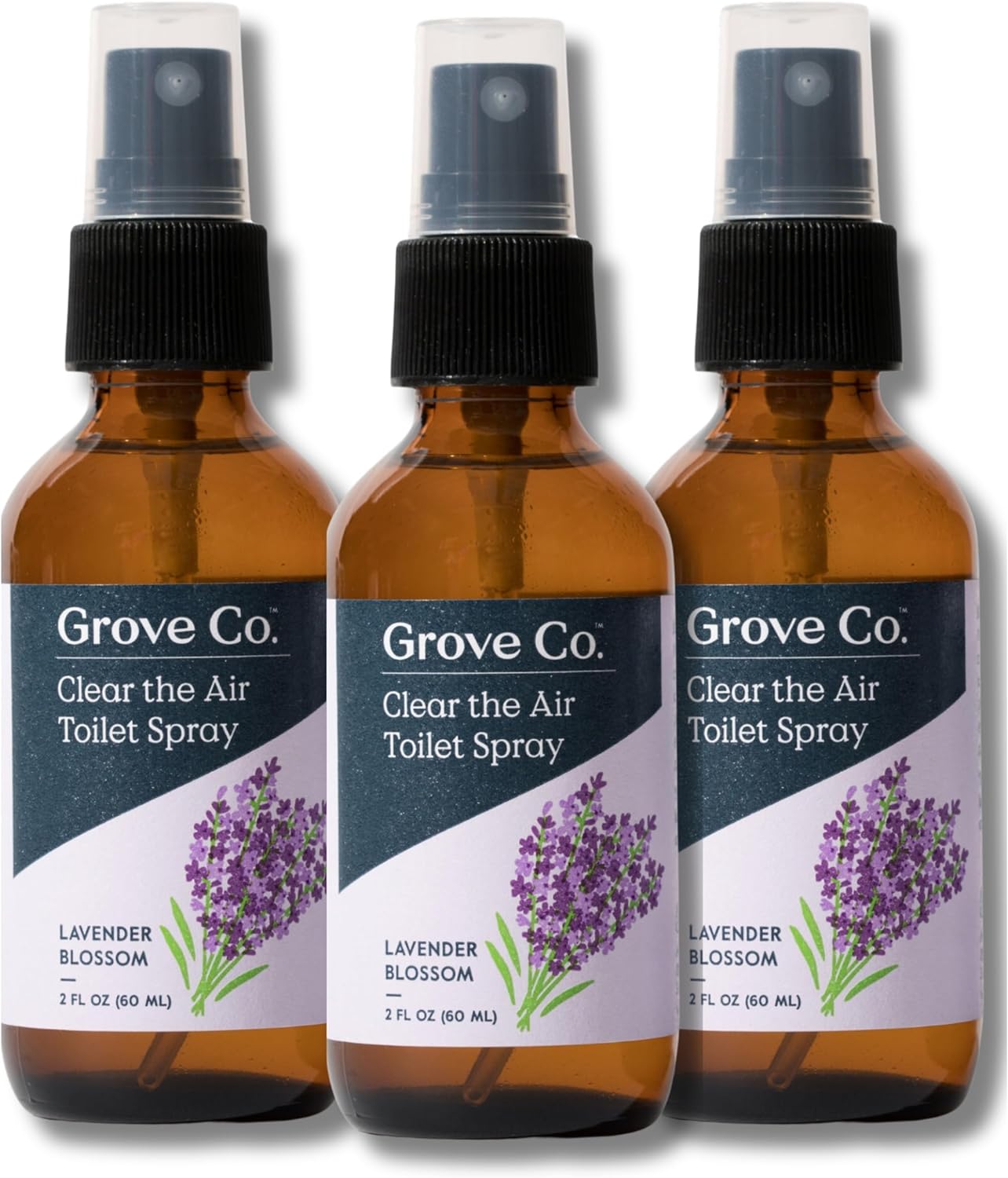 Grove Co. Toilet Spray, Clear the Air Bathroom Spray Air Freshener (2 fl oz) Odor Eliminator for Strong Odor, 100% Natural Lavender Blossom Scent, Vegan, Paraben & Phthalate Free (Pack of 3)