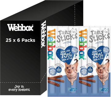Webbox Tasty Sticks Cat Treats, Cod - Kitten Friendly, Wheat and Grain Free, No Artificial Colours (25 x 6 Packs)?5012144905269