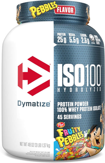 Dymatize Iso100 Hydrolyzed Protein Powder, 100% Whey Isolate, 25G Of Protein, 5.5G Bcaas, Gluten Free, Fast Absorbing, Easy Digesting, Fruity Pebbles, 3 Pound