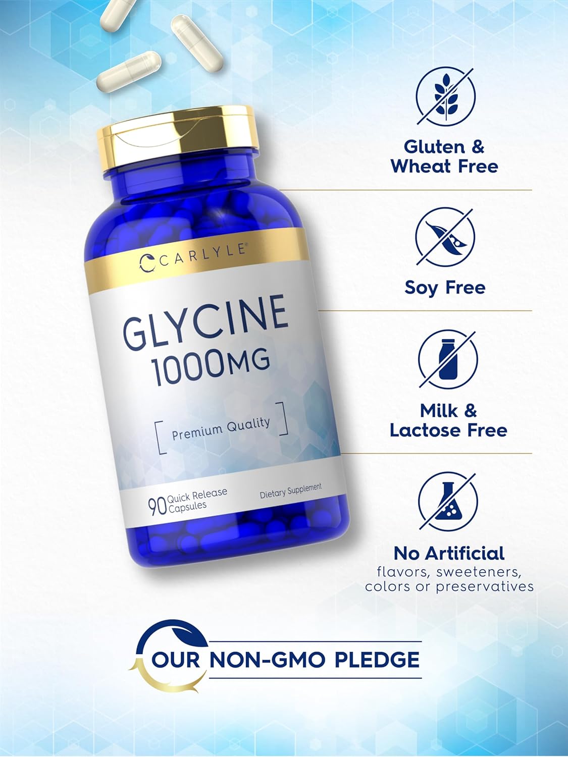 Carlyle Glycine 1000mg | 90 Powder Pills | Quick Release Capsules | Premium Quality | Non-GMO & Gluten Free Supplement : Health & Household