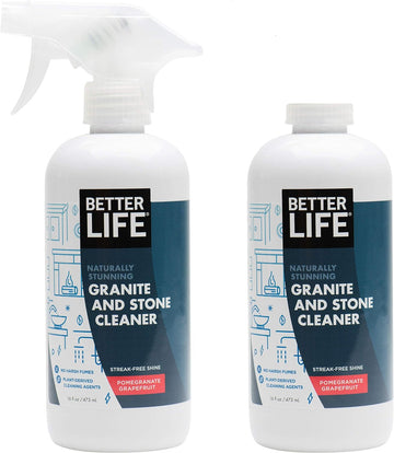 BETTER LIFE Granite Cleaner and Polish - Stone Countertop Cleaner for Marble, Quartz, Slate, Concrete Surfaces or Floors - Streak-Free Granite Stain Remover - 16oz (Pack of 2) Pomegranate/Grapefruit