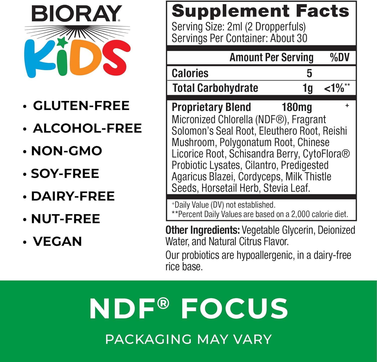 Bioray Kids Ndf Focus, Citrus - 2 Fl Oz - Supports Cognitive Function, Enhances Clarity & Promotes Steady Energy Levels - Non-Gmo, Vegetarian, Gluten Free - 1-2 Month Supply : Health & Household