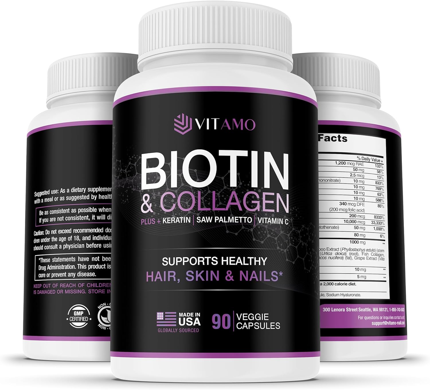 Hair Growth Vitamins for Women - Postpartum Biotin & Collagen Supplement - Premium Hair Loss Treatment - Fast Regrowth for Hair Skin and Nails - Accelerate Thickness + Volume | 90 Count