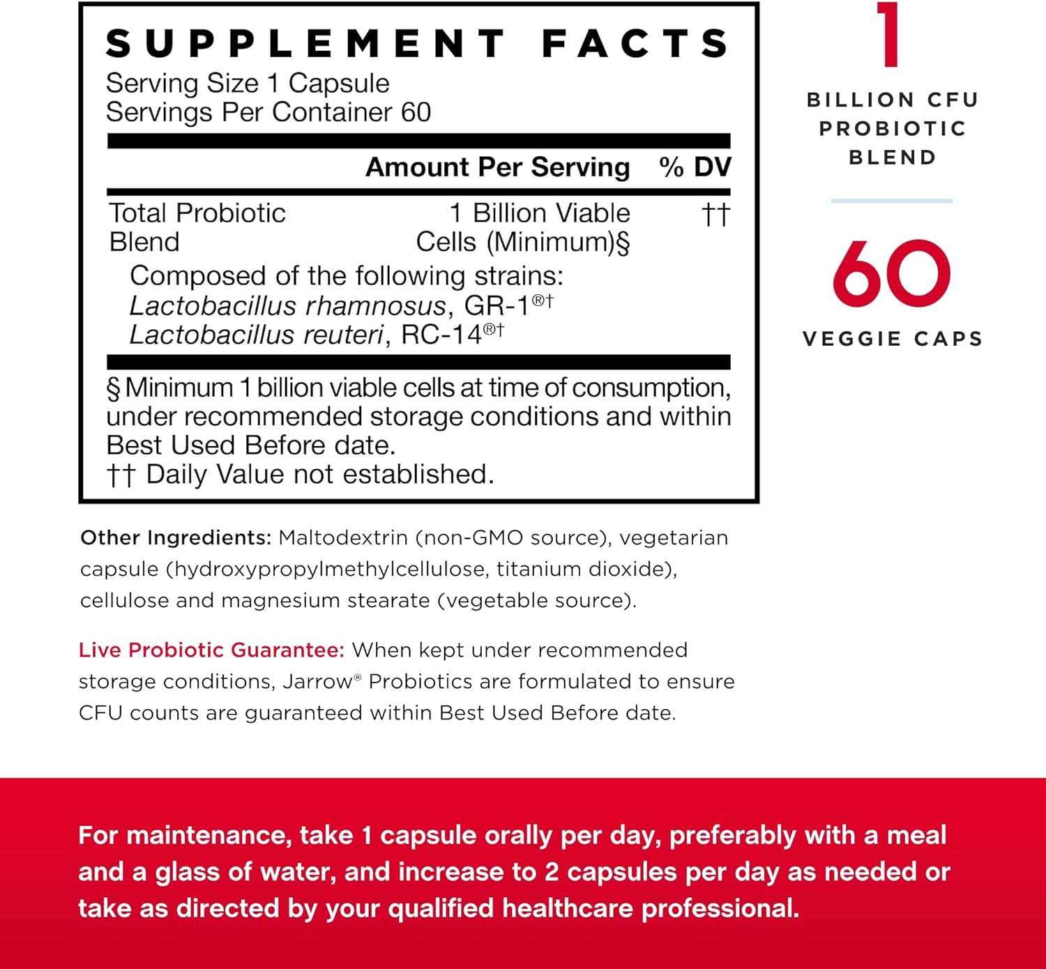 Jarrow Formulas Fem-Dophilus - 1 Billion Organisms Per Serving - 60 Veggie Capsules - Women’s Probiotic - Urinary Tract Health - Up to 60 Servings