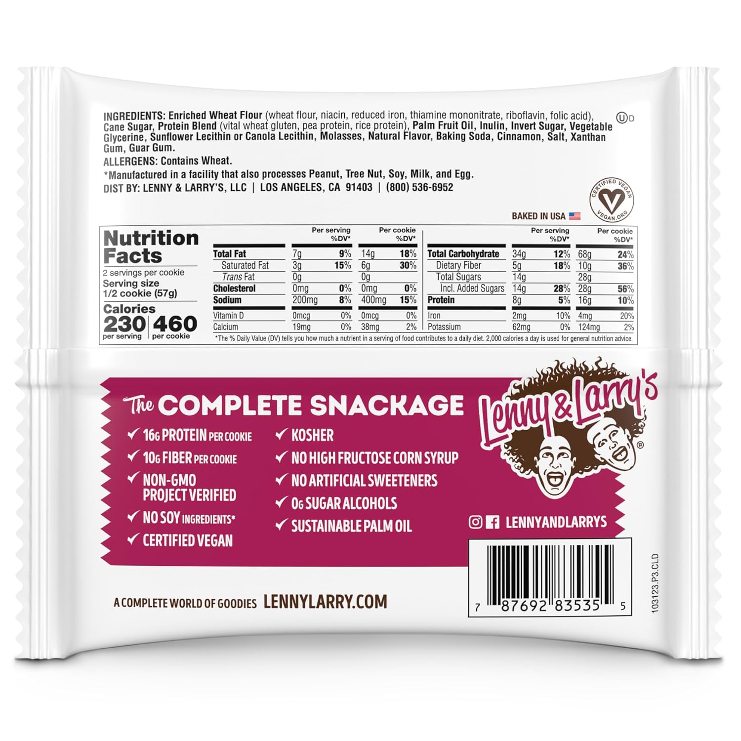 Lenny & Larry'S The Complete Cookie, Snickerdoodle, Soft Baked, 16G Plant Protein, Vegan, Non-Gmo, 4 Ounce Cookie (Pack Of 12)