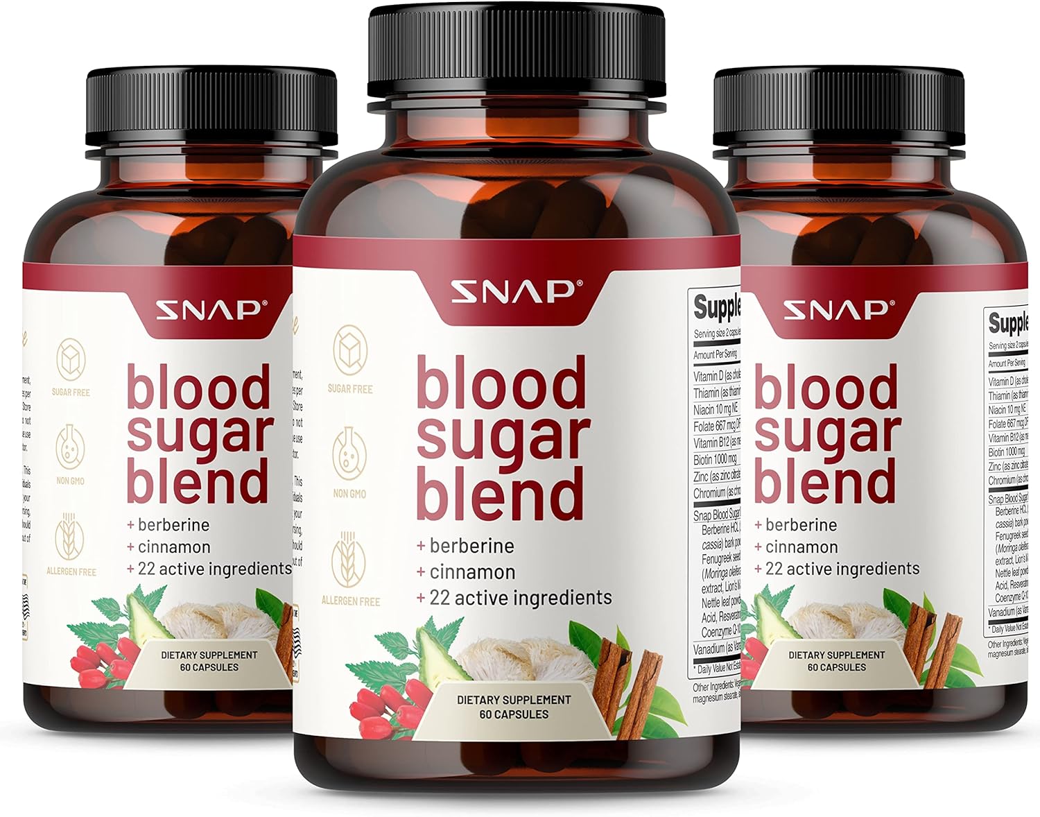 Snap Supplements Blood Sugar Blend - Support Healthy Blood Sugar, 60 Capsules (Pack Of 3)