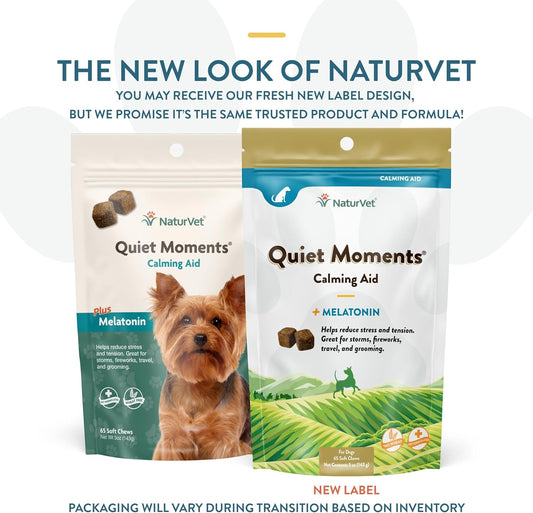Naturvet Quiet Moments Calming Aid Dog Supplement – Helps Promote Relaxation, Reduce Stress, Storm Anxiety, Motion Sickness For Dogs – Tasty Pet Soft Chews With Melatonin – 65 Ct
