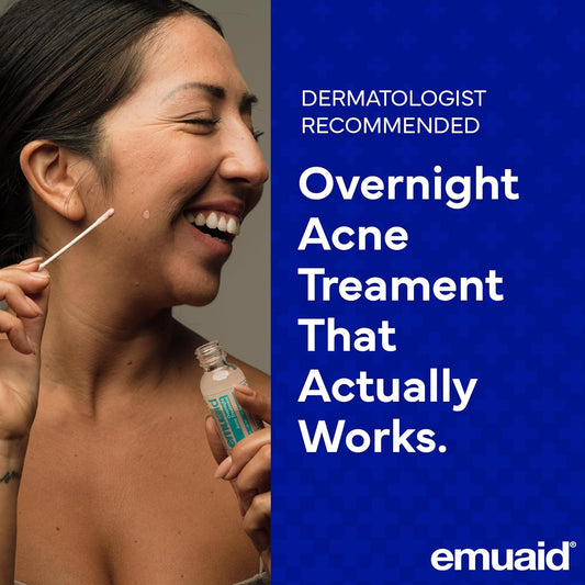 Emuaid Overnight Acne Treatment, Gentle Fast-Acting Solution With Salicylic Acid For Adults And Teens, Clears Stubborn Pimples, Cystic Acne, Blackheads, Rosacea, And Hormonal Breakouts, 1Oz