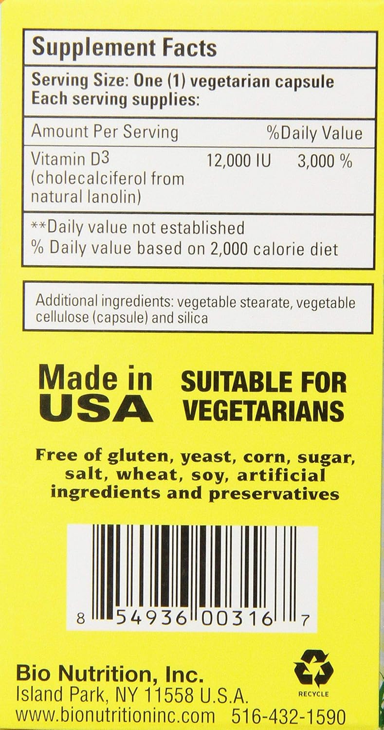 Bio Nutrition D3 12000 Iu Vegi-Caps, 50 Count