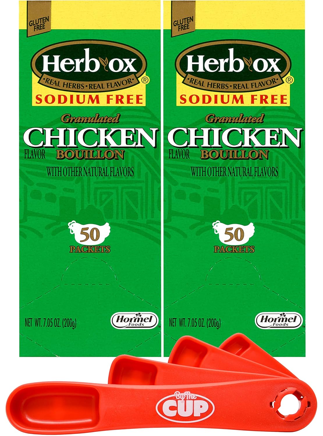 Herb-Ox Granulated Sodium-Free Chicken Flavor Bouillon (Pack of 2) with By The Cup Swivel Measuring Spoon