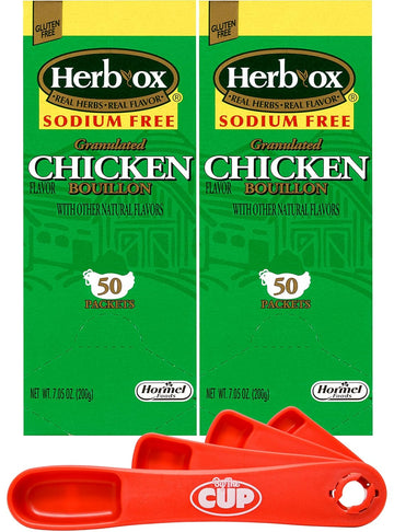 Herb-Ox Granulated Sodium-Free Chicken Flavor Bouillon (Pack of 2) with By The Cup Swivel Measuring Spoon