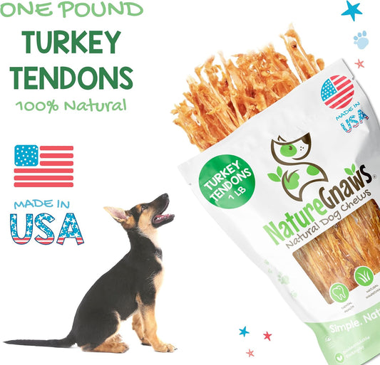 Nature Gnaws Usa Turkey Tendons For Dogs (1Lb) - Delicious Grain Free Reward Snack For Small, Medium & Large Breeds - Premium Natural Dog Chew Treats