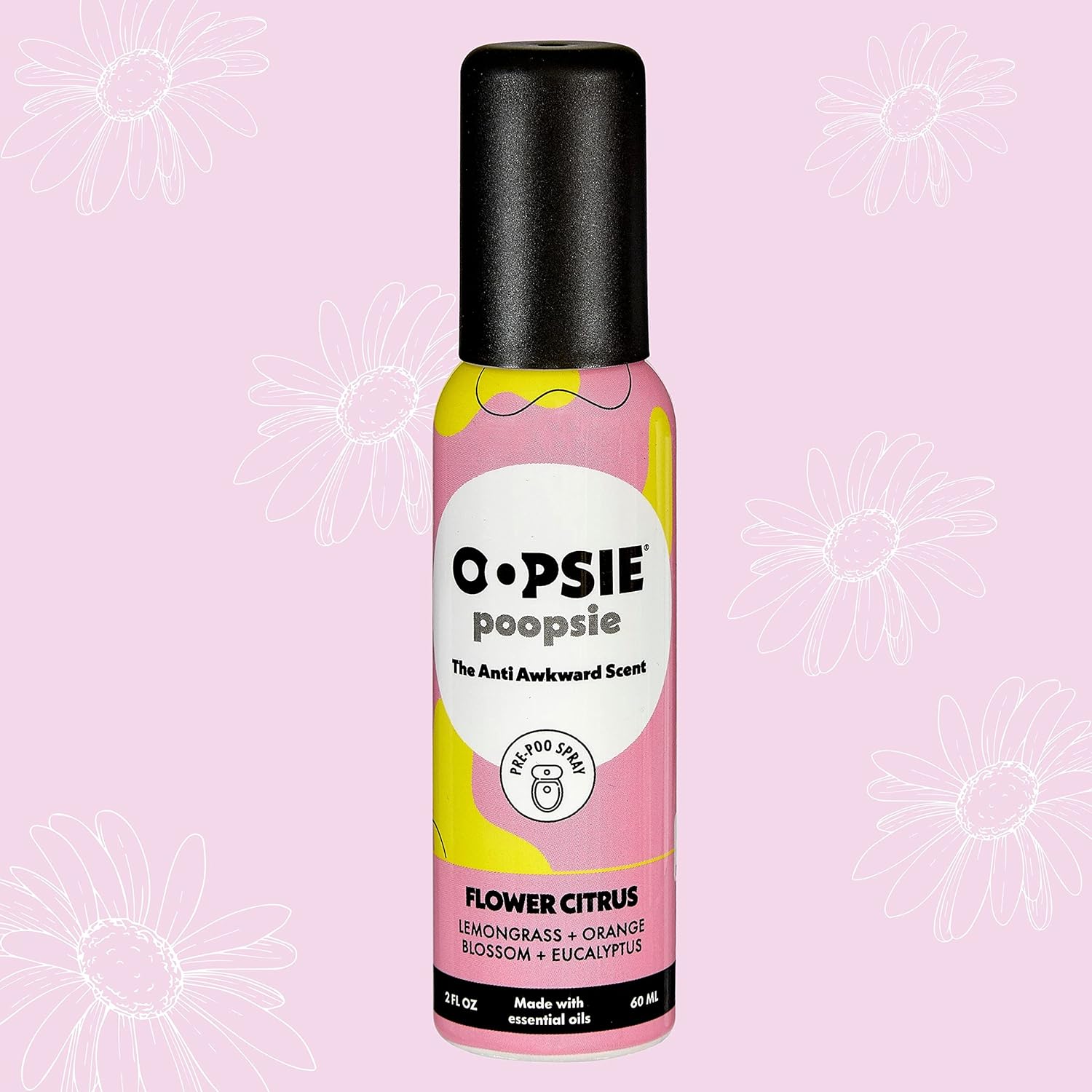 Oopsie Poopsie Pre Poop Spray - 4 Pack Flower Citrus, Natural Pre Poo Toilet Spray for Bathrooms, Trap Odors & Eliminate Embarrassment, 2oz Travel Size Pre Poo Air Freshener Spray : Health & Household