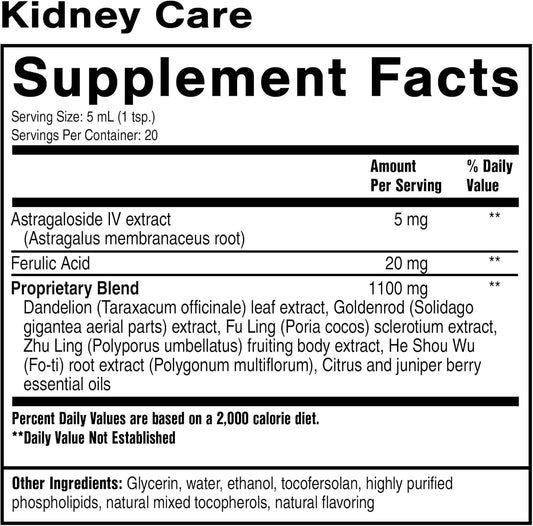 Quicksilver Scientific Kidney Care - Kidney Cleanse & Lymphatic Drainage Supplements - Astragaloside IV Extract, Zhu Ling, Goldenrod, Ferulic Acid, He Shou Wu & Dandelion Leaf (3.38oz / 100ml) : Health & Household