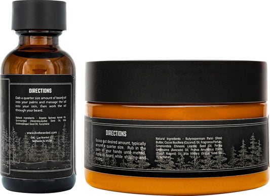 Live Bearded Beard Oil And Butter Grooming Kit - Made In The Usa - All-Natural Ingredients With Shea, Argan, Jojoba - Growth Support | Forge Scent - Hinoki Cypress, Clove, Amber