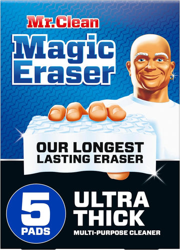 Mr. Clean Magic Eraser Ultra Thick Multi Purpose Cleaner, Magic Eraser Sponge Multi Surface Cleaner, 5ct