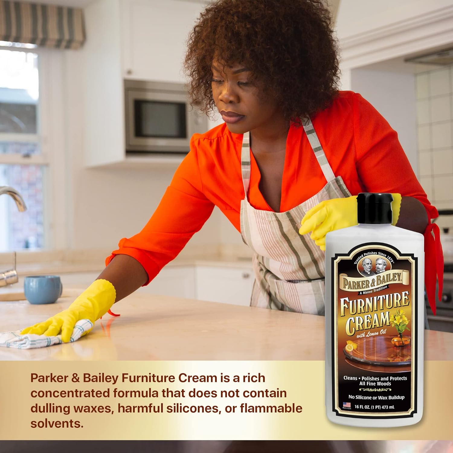 PARKER & BAILEY FURNITURE CREAM - Multisurface Wood Cleaner And Polish Furniture Quick Shine Restorer Protector Kitchen Cabinets Surface Cleaner House Cleaning Supplies Home Improvement, 16oz : Health & Household