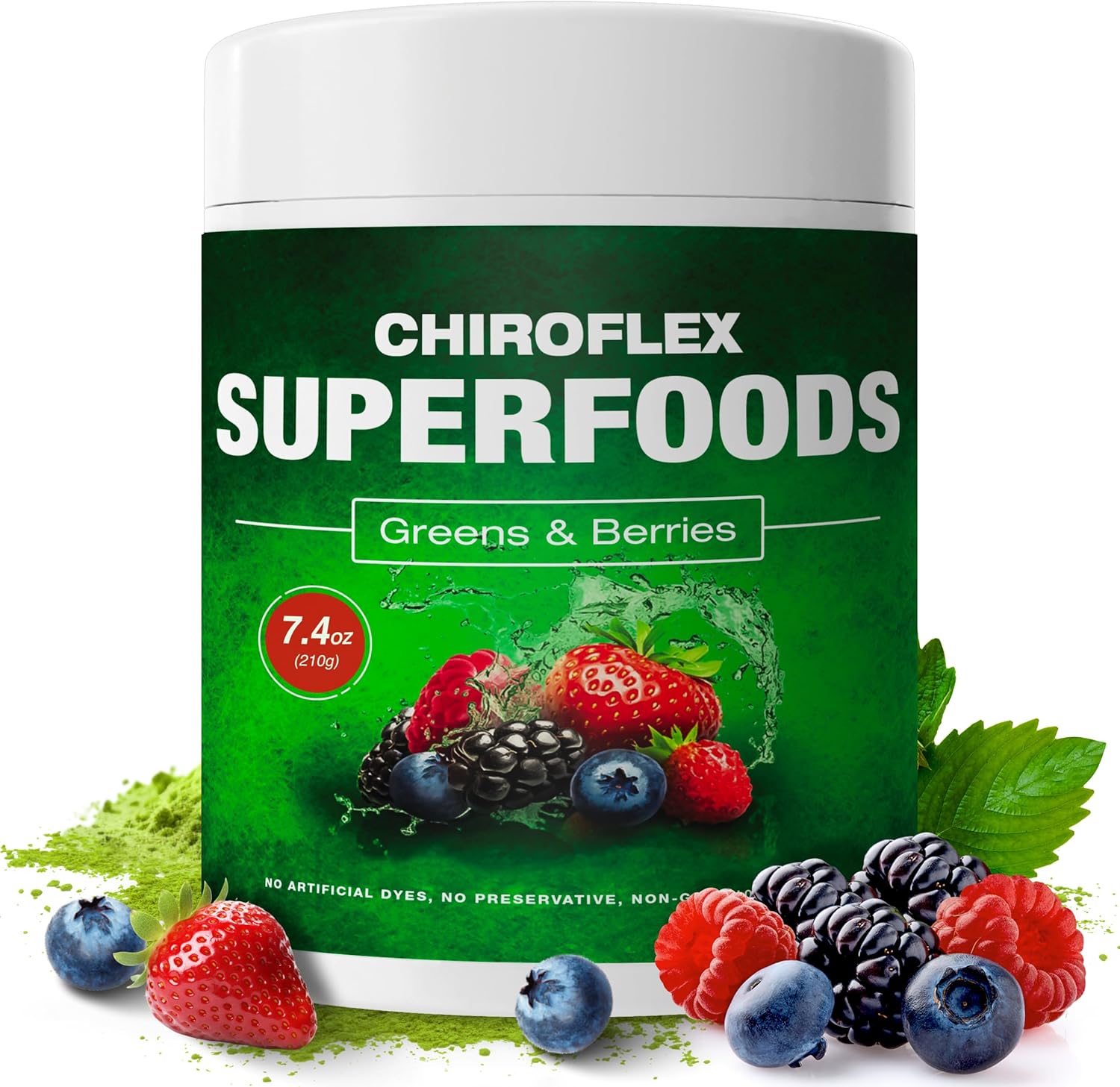 Total Tea Chiroflex Superfood Green Powder Organic Greens Fruit And Veggie Vegan Supplement, Daily Super Greens Powder,Amazing Greens Powder Smoothie, 30 Servings - 7.4 Oz