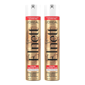 L'Oreal Paris Hair Care Elnett Satin Extra Strong Hold Hairspray For Color Treated Hair, Long Lasting Plus Humidity Resistant Hair Spray, 11 Oz, (Pack Of 2)