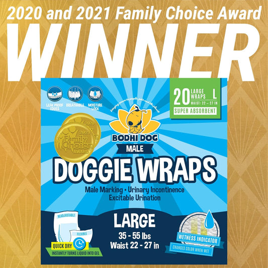 Bodhi Dog Disposable Male Dog Diapers | Super Absorbent Leak-Proof Fit | Premium Adjustable Male Dog Pee Wraps With Moisture Control & Wetness Indicator | 20 Count Large Size