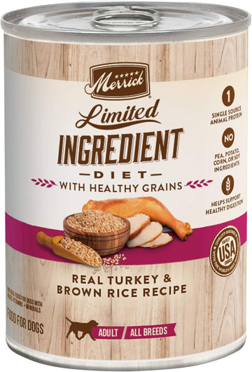 Merrick Limited Ingredient Diet Premium With Healthy Grains Natural Canned Wet Dog Food Turkey And Brown Rice - (Pack Of 12) 12.7 Oz. Cans
